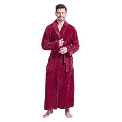 FashGudim Herren-Bademantel, groß und hoch, lange Länge, Plüsch-Fleece, langer Bademantel für Herren, Schalkragen, warm, Wintermantel, Rot, Größe 5XL (UK) von FashGudim