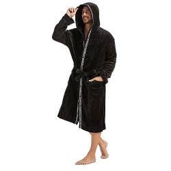 FashGudim Herren-Bademantel mit Kapuze, Plüsch, Schalkragen, Kimono, Bademantel, weich, warm, Flanell, Fleece, Spa-Robe, Hausmantel, Pyjama, Schwarz und schwarzer Rand, X-Large-XX-Large von FashGudim