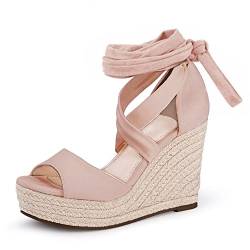 Damen-Espadrilles mit Keilabsatz, offene Zehenpartie, Schnürung, Plateau, Knöchelriemen, Sommerkleid, Schuhe, 4-pink, 37.5 EU von Fashare