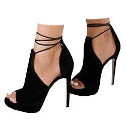 Damen Peep Toe Plateau Heels Sexy Sandalen Riemchen Schnürschuh Stilettos Kleid Pumps Schuhe, 1-Schwarz, 38 EU von Fashare