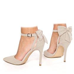 Fashare Damen High Heels mit Schleife hinten sexy Stiletto Knöchelriemen Hochzeitskleid Pumps Schuhe, Beige (beige), 38 EU von Fashare
