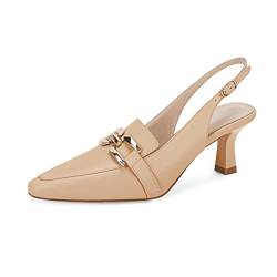 Fashare Damen-Schuhe mit Kätzchenabsatz, Slingback, geschlossene Spitze, Kleiderschuhe, Metallkette, Schnalle, elegante Pumps, Khaki, 37.5 EU von Fashare