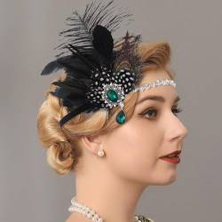 Fashband 1920er Jahre Flapper Stirnband Schwarz Feder Kopfschmuck Strass Gatsby Haarband Cocktail Kopf Zubehör für Frauen (Punkt) von Fashband