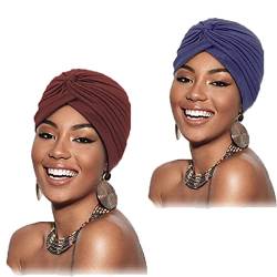 Fashband Afrikanischer Turban Elastischer Knoten Headwrap Bonnet Beanie Cap Head Wrap Haarausfall Hut für Damen und Mädchen (2 Stück) von Fashband
