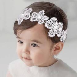 Fashband Baby Mädchen Stirnband Spitze Perle Blume Band Haar Band weich elastisch Kopfschmuck für Neugeborene Säuglinge Kleinkinder und Kinder (D) von Fashband