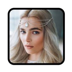 Fashband Boho-Braut-Kopfkette, Kristall-Anhänger, Kopfschmuck, Strass, Hochzeit, Stirnband, Haarschmuck für Frauen und Mädchen von Fashband