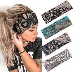 Fashband Boho Breite Haarbänder Kreuz Vintage Haarbänder Elastische Yoga Head Wraps Haarschmuck für Frauen und Mädchen (4 Stück) von Fashband