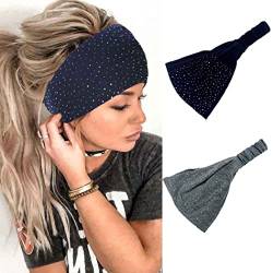 Fashband Boho Breite Stirnbänder Elastische Grau Kopftuch Yoga Haarbänder für Frauen und Mädchen (2 Stück) von Fashband