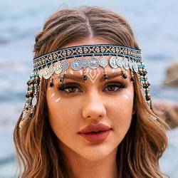 Fashband Boho Kopfkette Silbermünzen Kopfschmuck 1920er Jahre Perlen Haarschmuck Haarschmuck für Frauen von Fashband