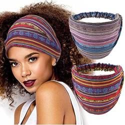 Fashband Boho-Stirnbänder, breit, Vintage-Streifen, rot, elastisch, Yoga-Haarbänder, rutschfest, Kopftuch, Haarschmuck für Damen und Mädchen, 2 Stück von Fashband