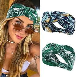 Fashband Boho Stirnbänder Blumen Elastisches Haarband Knotted Yoga Haarschmuck für Frauen und Mädchen (2 Stück) (Grün) von Fashband