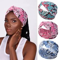 Fashband Boho Stirnbänder Elastisches Frauen Stirnband Rosa Blume Haarbänder Criss Cross Head Scarf Vintage Haarschmuck für Frauen und Mädchen von Fashband