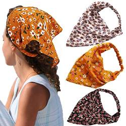 Fashband Boho-Stirnband, dreieckig, Kopftuch, Stirnband, elastische Blume, Turban, Haarschmuck für Damen und Mädchen (3 Stück) von Fashband
