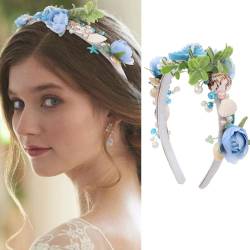 Fashband Boho Stirnband Blaue Blume Elastisches Haarband Seestern Perlen Haarschmuck für Frauen und Mädchen von Fashband