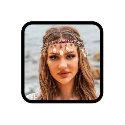 Fashband Boho-Stirnkette mit Regenbogen-Quaste, für den Strand, bunt, Kopfschmuck, Stirn-Haar-Accessoires für Damen von Fashband