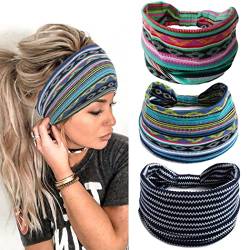 Fashband Boho breite Stirnbänder geknotetes Haarband Streifen elastischer Kopfwickel Vintage Turban Haarschmuck für Frauen und Mädchen (3er Pack) von Fashband