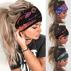 Fashband Breite Haarbänder Vintage Blume Stirnband elastische Yoga Haar Zubehör für Frauen und Mädchen (Packung mit 3) von Fashband