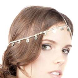 Fashband Coined Headchain Boho Stirnband Braut Kopfschmuck Kopfschmuck Geburtstag Prom Crown Tiara Mode Haarschmuck für Frauen und Mädchen (Silber) von Fashband