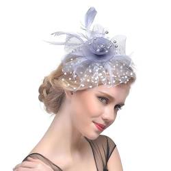 Fashband Fascinator Hut Mesh Feder Stirnband mit Haarspange Blume Cocktail Kopfbedeckung Hochzeit Braut Accessoires für Frauen und Mädchen(grau) von Fashband