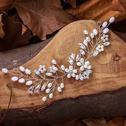 Fashband Hochzeit Braut Kristall Haarreben Silber Blume Perle Stirnband Strass Kopfschmuck Braut Haarschmuck für Frauen und Mädchen von Fashband