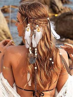 Fashband Feder-Stirnband, Boho, Pfau, indisches Stirnband, Vintage-Stil, Tribal-Kopfschmuck, Hippie-Festival, Party, Haarschmuck für Frauen und Mädchen (C) von Fashband