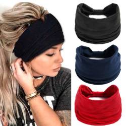 Fashband Schwarze breite Stirnbänder, Boho, elastisches Kopftuch, geknotet, Yoga-Haarbänder, rutschfeste Kopfwickel für Frauen und Mädchen (3 Stück) von Fashband