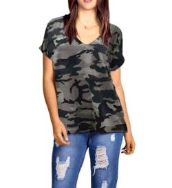 Damen-T-Shirt, Übergröße, V-Ausschnitt, Übergröße, Fledermausärmel, lässiges T-Shirt, Größen 36-50, Camouflage), camouflage, 46-48 von Fashion 1st