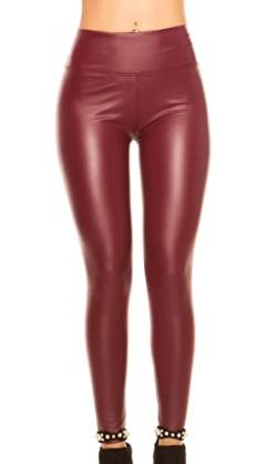 Fashion Design Damen Wetlook Lederlook Optik Thermo Leggings (Bordeaux, L/XL) von Fashion Design