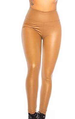 Fashion Design Damen Wetlook Lederlook Optik Thermo Leggings (Cappuccino, 40/42) von Fashion Design