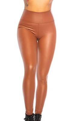 Fashion Design Damen Wetlook Lederlook Optik Thermo Leggings (Hellbraun, S/M) von Fashion Design