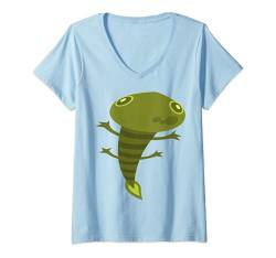 Damen Frosch Kröte Kaulquappe. T-Shirt mit V-Ausschnitt von Fashion Tees