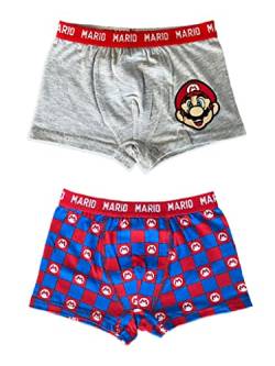 Fashion UK Boxershorts Super Mario Slip für Kinder, elastisch, 2er-Pack - Grau Rot Blau, mehrfarbig, 10 Jahre von Fashion UK