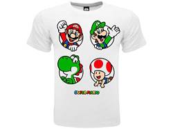 Fashion UK Mario-T-Shirt, Mario, Luigi, Yoshi und Toad, 100 % Baumwolle, Farbe Weiß mit Logo, Lizenzprodukt, für Kinder/Jugendliche., Weiß, 5-6 Jahre von Fashion UK