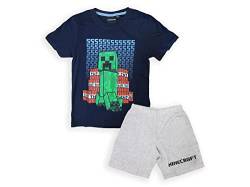 Fashion UK Minecraft Pyjama für den Sommer, Frühling, Modell TNT Creeper T-Shirt Blau Grau Baumwolle Offizielles Produkt für Kinder (8 Jahre - 128 cm) von Fashion UK
