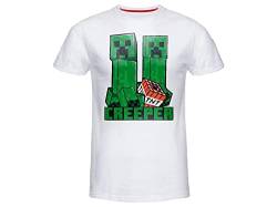 Fashion UK Offizielles Minecraft T-Shirt aus 100 % Baumwolle, Modell Creeper Monster, Unisex, weiß, Größen für Kinder (8 Jahre - 128 cm) von Fashion UK