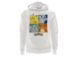 Fashion UK Offizielles Sweatshirt Pokemon mit 4 Figuren, Pikachu und Starter, mit Kapuze, Weiß, Baumwolle, Größe für Kinder., Weiß, 12-13 Jahre von Fashion UK