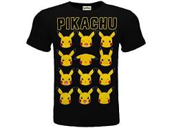 Fashion UK Pikachu Smorfie T-Shirt, offizielles Produkt, Unisex, schwarz, für Kinder/Jugendliche., Schwarz , 12-13 Jahre von Fashion UK