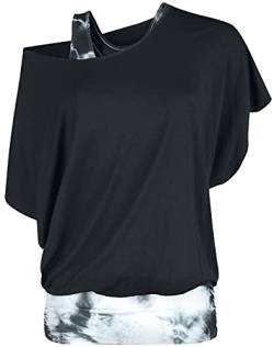 Fashion Victim Damen schwarz-weißes T-Shirt im Double-Layer-Look mit Batik-Print L von Fashion Victim