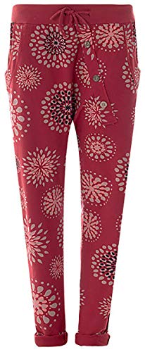 Fashion YOU WANT Damen Jogginghose Gr. 36-50 Sweatpants Sterne Boyfriend Ali Baba Style Anker Camouflage Uni Blumen Muster (48/50, PB bordeauxrot) von Fashion