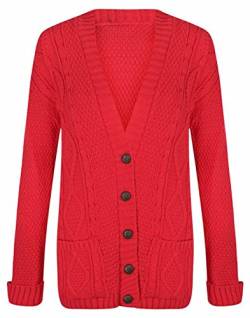 Fashion essentials-new Damen Kabel Strick Taste geschoben Grandad cardigan, ONE Red, XL von Fashion