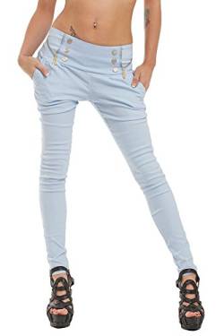 Fashion4Young 10037 Damen Treggings Hose aus elastischem Stretch-Material verfügbar in 5 Größen 3 Farben (XL = 42, Hellblau) von Fashion4Young