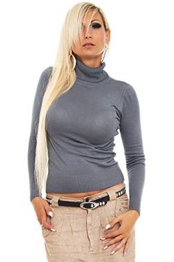Fashion4Young 10098 Damen Feinstrick-Pullover Pulli Rollkragen verfügbar in 12 Farben Gr. 34/36 (34/36, Grau) von Fashion4Young
