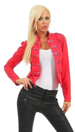 Fashion4Young 10218 Damen Kurzjacke Blazer Jäckchen Jacke Army-Look Military-Style Stehkragen (Coral, L/XL=38/40) von Fashion4Young