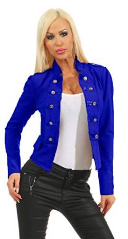 Fashion4Young 10218 Damen Kurzjacke Blazer Jäckchen Jacke Army-Look Military-Style Stehkragen (Royalblau, L/XL=38/40) von Fashion4Young