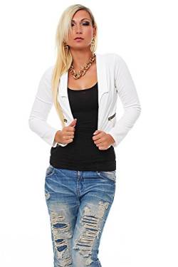 Fashion4Young 10256 Damen Kurzjacke Blazer Jäckchen Jacke Kurze Bolero-Design verfügbar in 7 Farben (34/36, Weiß) von Fashion4Young