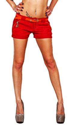 Fashion4Young 10371 Damen Sexy Stretch-Stoff Hotpants Short Kurze Hose Hot Pants Shorts Panty Jeans (XL=42, Rot) von Fashion4Young