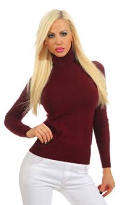 Fashion4Young 10974 Damen Feinstrick-Pullover Pulli Rollkragen Pullover Strickpullover (Weinrot, L/XL=38/40) von Fashion4Young