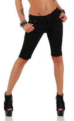 Fashion4Young 11195 Damen Caprihose Bermudas Sommerhose Freizeithose Capri Chino Hose (M=38, schwarz) von Fashion4Young