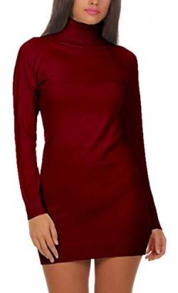 Fashion4Young 11392 Damen Feinstrick Pullover Strickkleid Strickpullover Rollkragen Minikleid Rollkragenpullover (L/XL=38/40, weinrot) von Fashion4Young