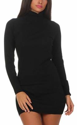 Fashion4Young 11392 Damen Feinstrick Pullover Strickkleid Strickpullover Rollkragen Minikleid Rollkragenpullover (S/M=34/36, schwarz) von Fashion4Young